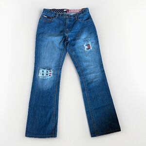 Vintage Tommy Jeans Low Rise Boot Cut Flare Denim 5 2000s Distressed Patched
